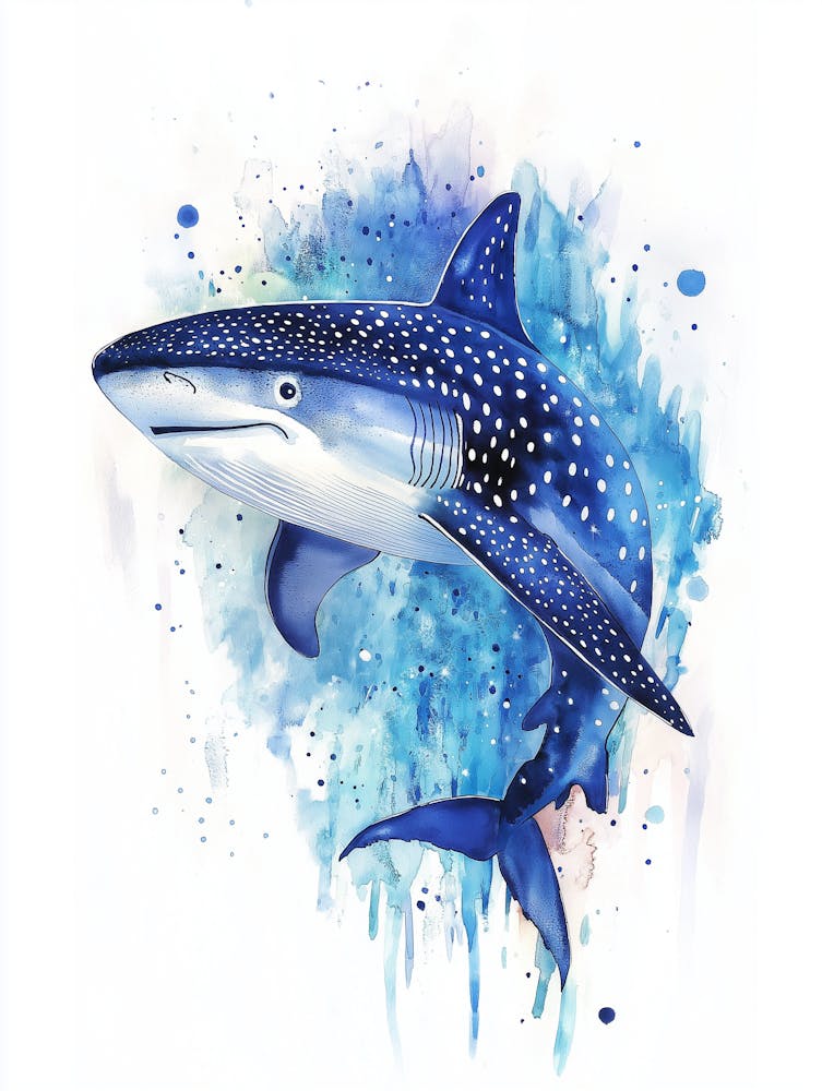 Watercolor Painting Of A Whale Shark Swimming In The Ocean
