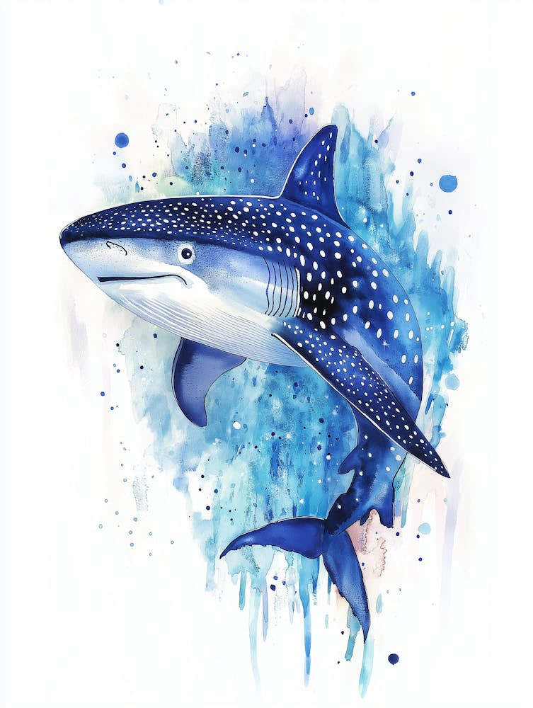 Watercolor Painting Of A Whale Shark Swimming In The Ocean