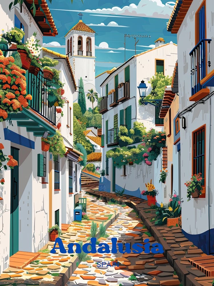 Andalusia Spain Streetview Travel Illustration