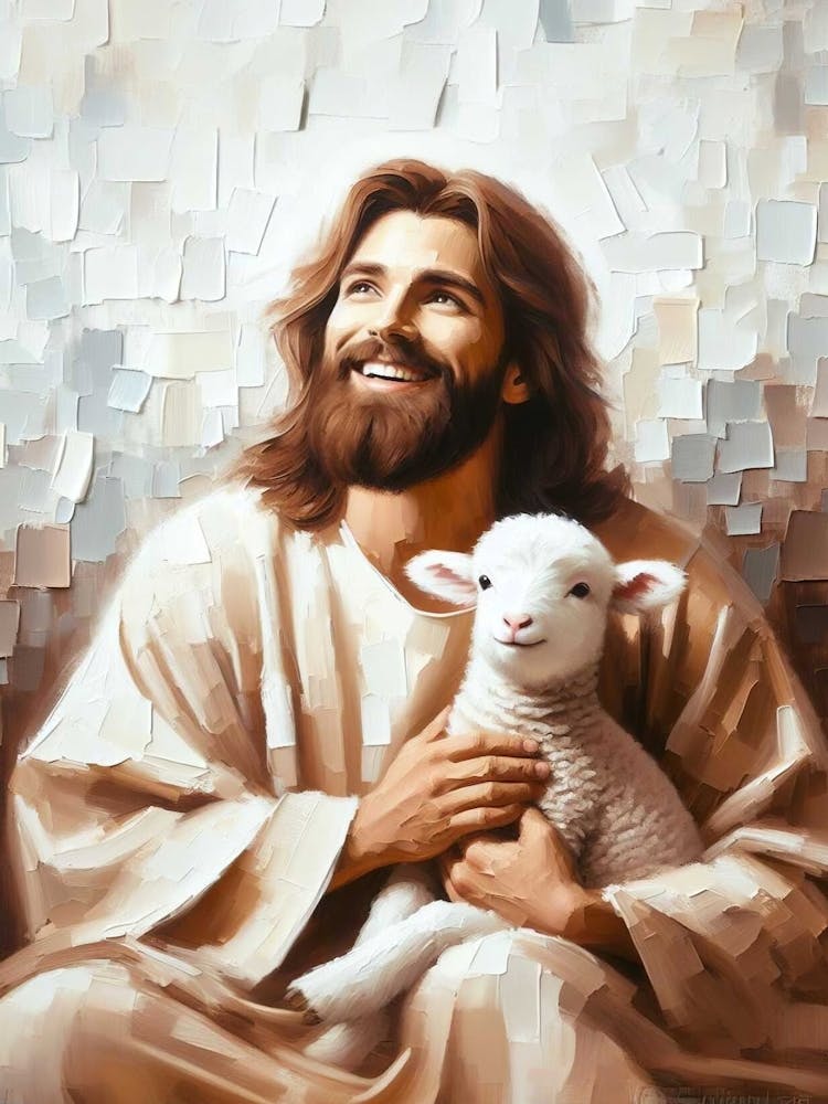 Happy With The Savior, Christian Art, Jesus And Lamb, Jesus Shepherd Art, Lds Painting, Bible Art, The Good Shepherd Painting, Leave The 99