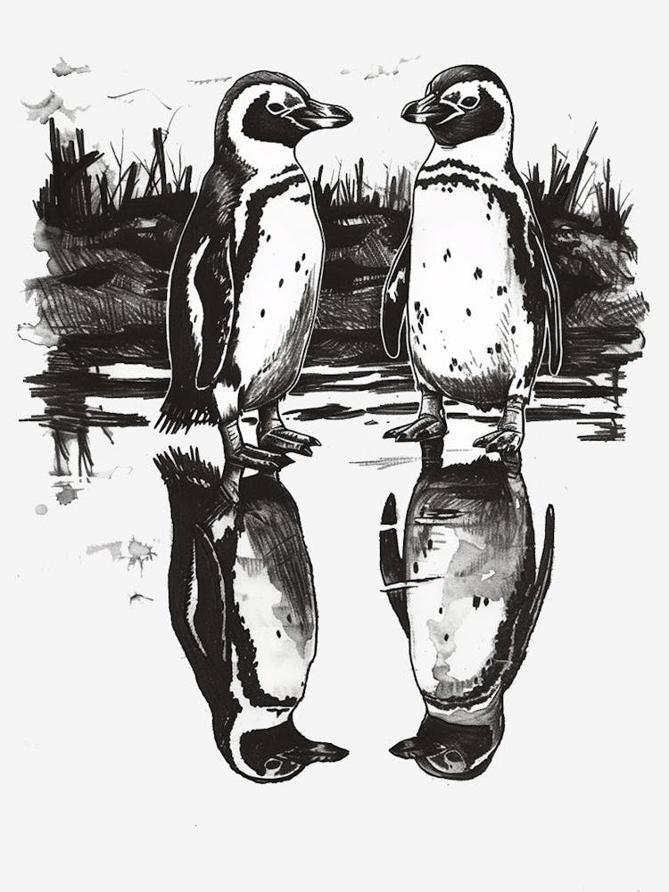 African Penguin Admiring Their Reflections 2