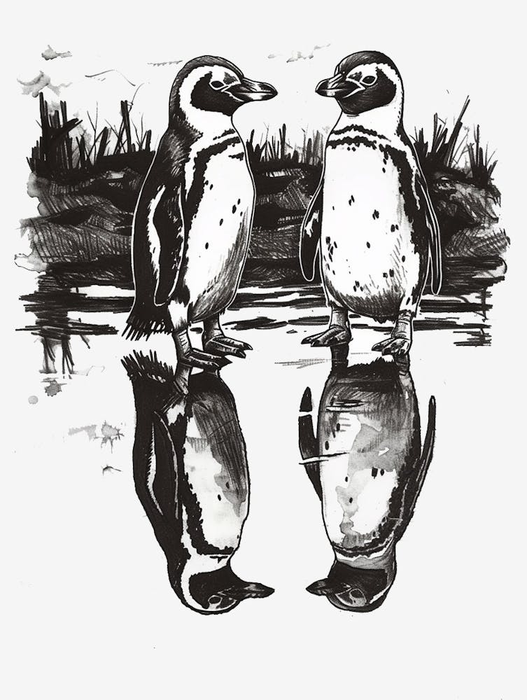 African Penguin Admiring Their Reflections 2