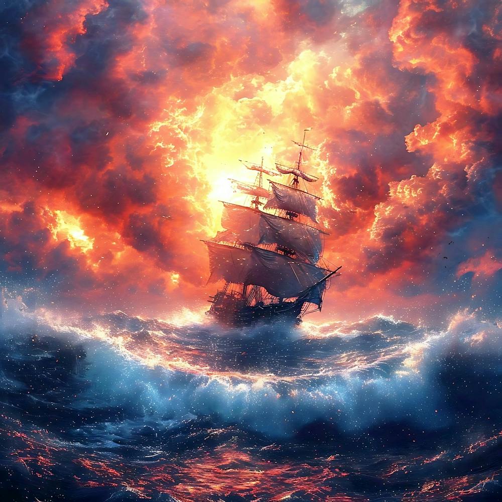 Sailing Ship In Stormy Sea 1