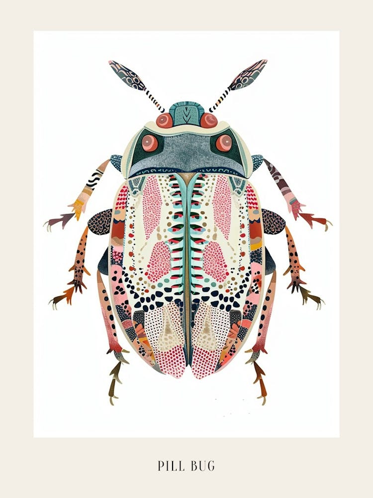 Colourful Insect Illustration Pill Bug 16 Poster
