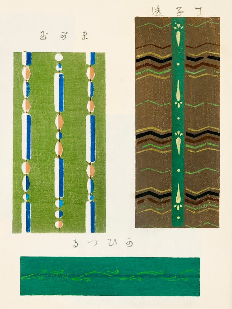 Vintage Ukiyo-e Woodblock Print Of Japanese Textile, Shima Shima, Furuya Korin (161) 1