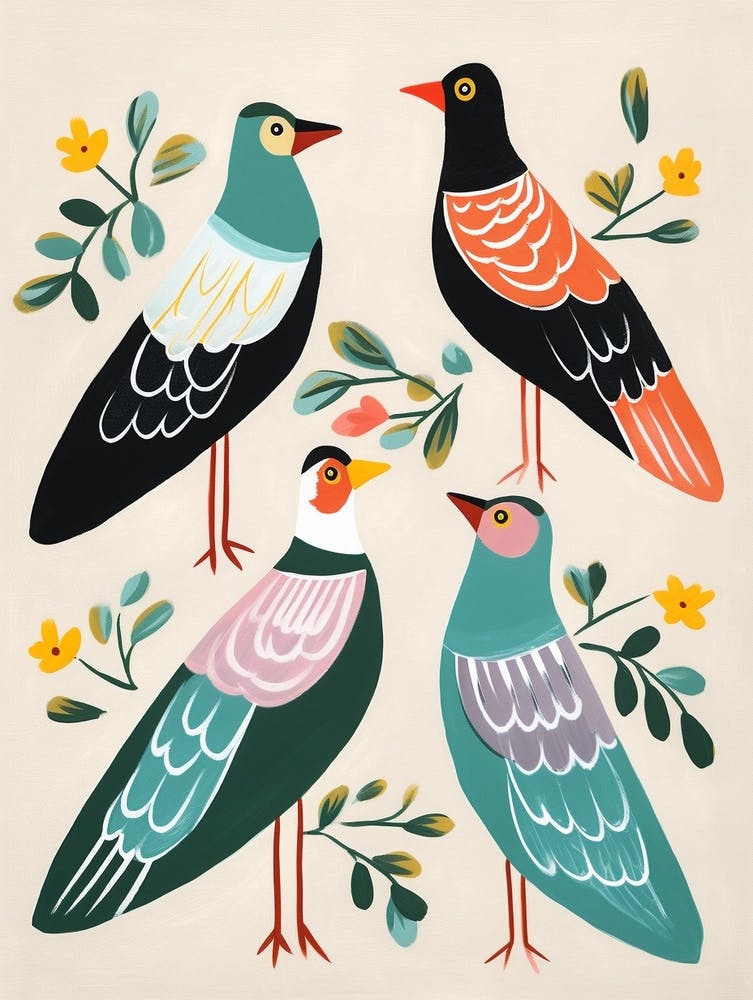 Folk Style Bird Painting Seagull 1