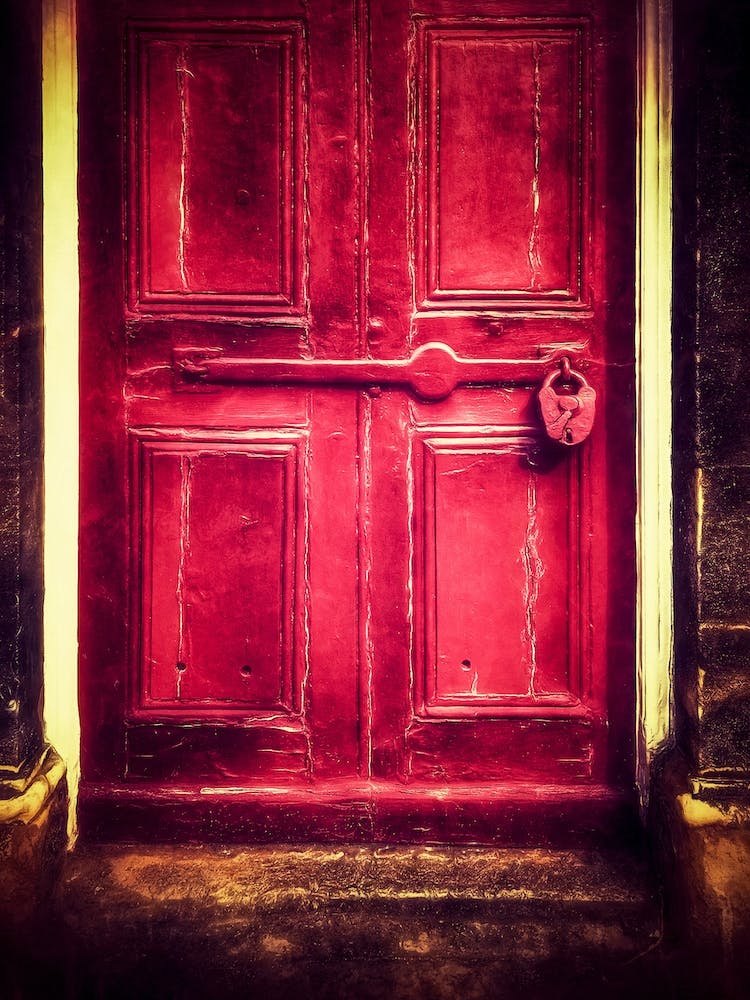 Padlocked Red Painted Door