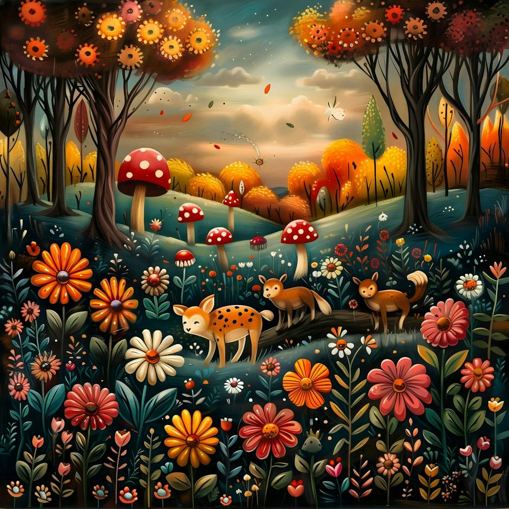 Fairytale Forest, Naive, Whimsical, Folk