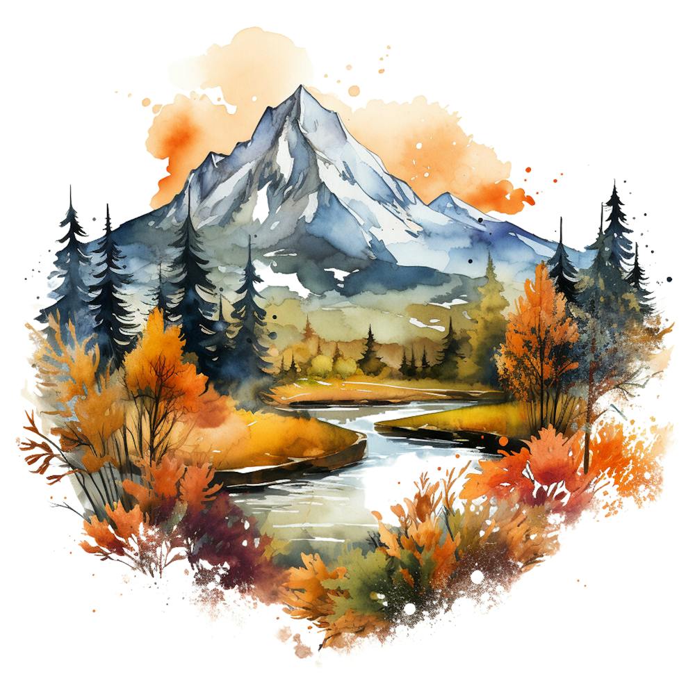 Watercolor Mountain Landscape 7
