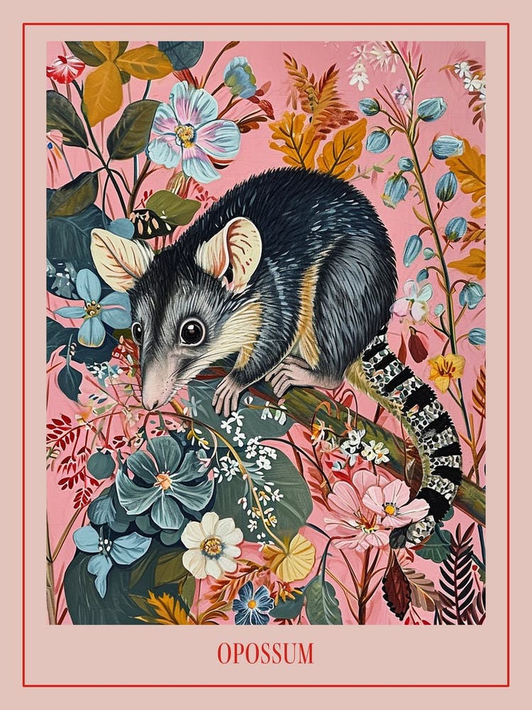 Floral Animal Painting Opossum 1 Poster