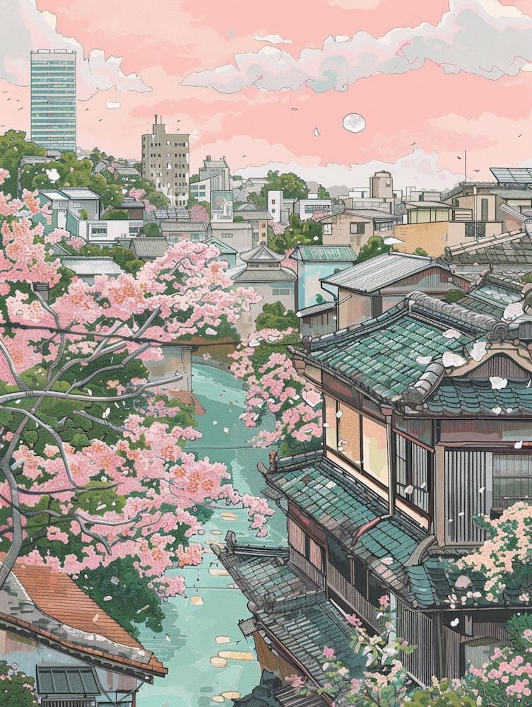 Hiroshima Japan 3 Retro Illustration