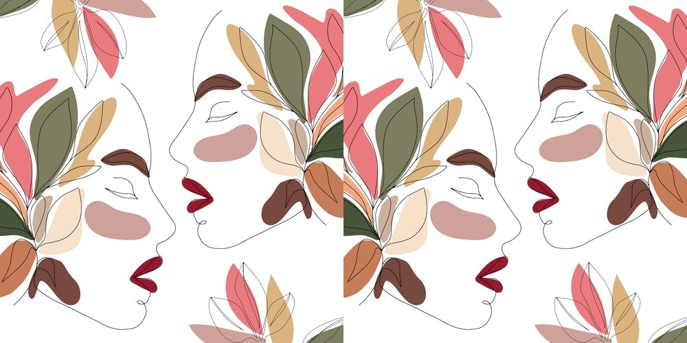 Minimal Line Art Kissing Floral Women