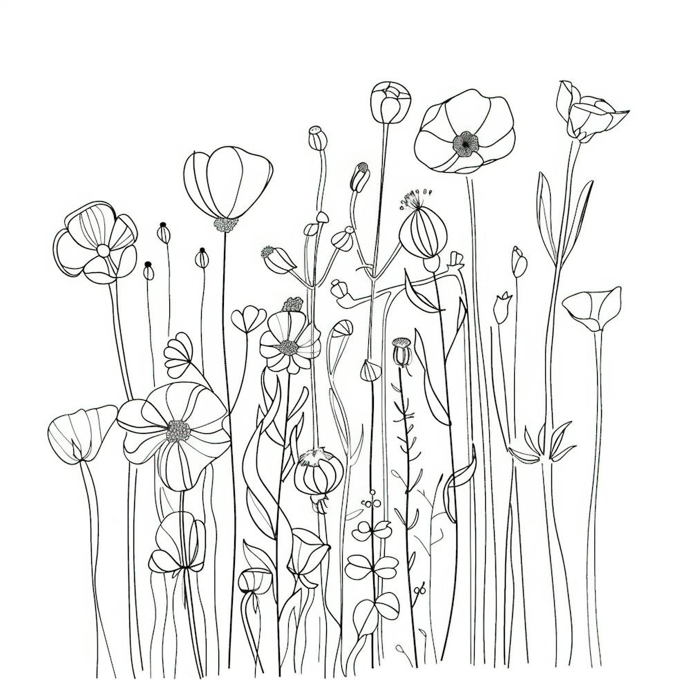 Hand Drawn Wildflowers Line Art 9