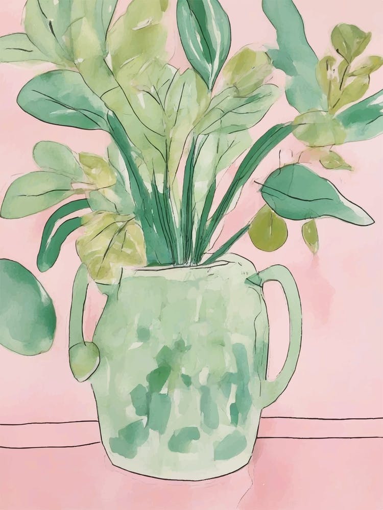 Sage Green and pink Plant In A Vase