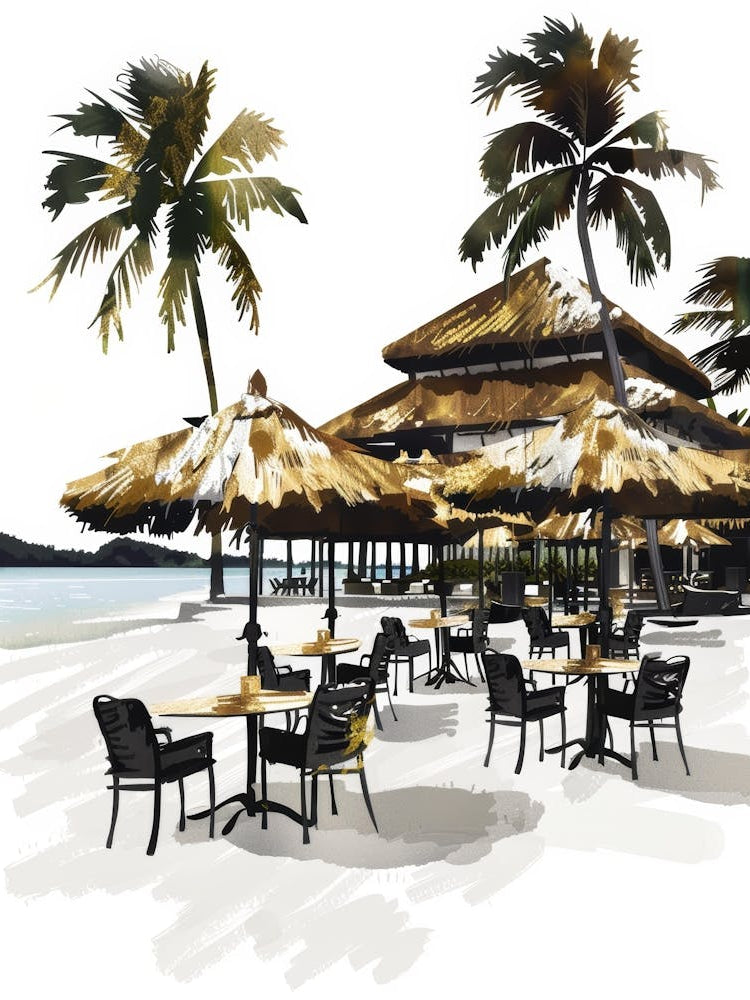Watercolor Sketch Of A Beach Restaurant