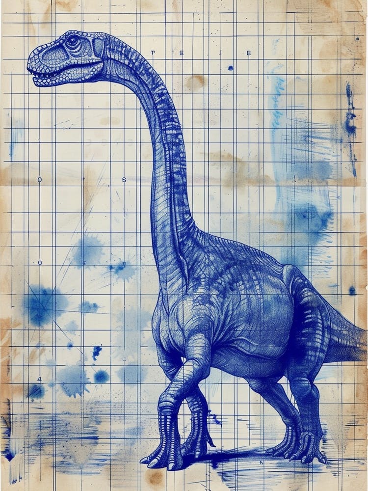 Gallimimus Dinosaur Blue Print Sketch 4