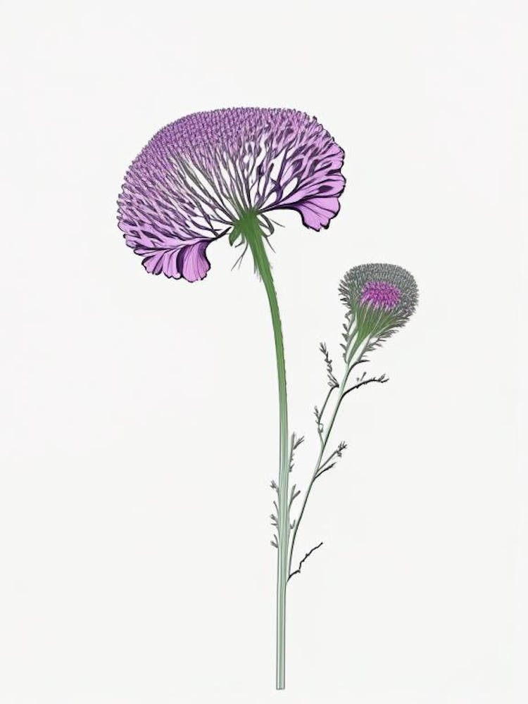 Scabiosa Floral Minimal Line Drawing 3 Flower