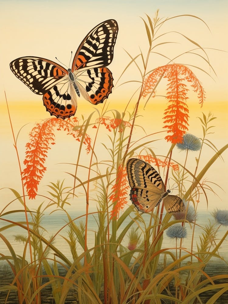 Butterflies In The Grass Japanese Style Painting 3