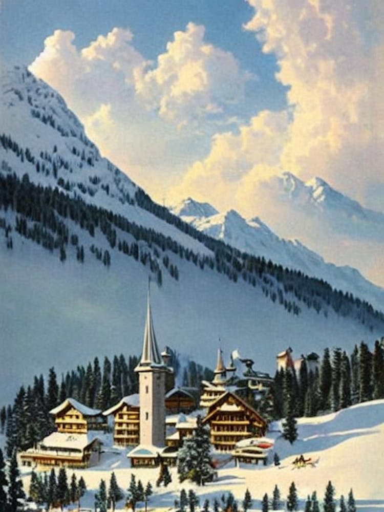Gstaad, Switzerland Ski Resort Vintage Landscape 2 Skiing Poster