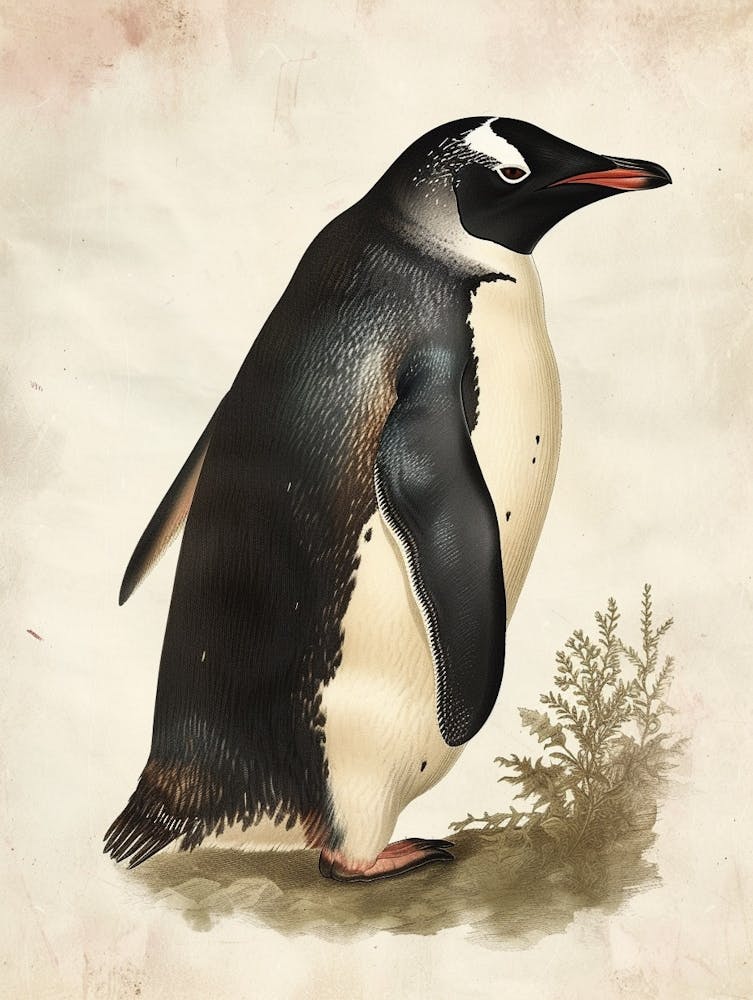 Adlie Penguin Ross Island Vintage Botanical Painting 2