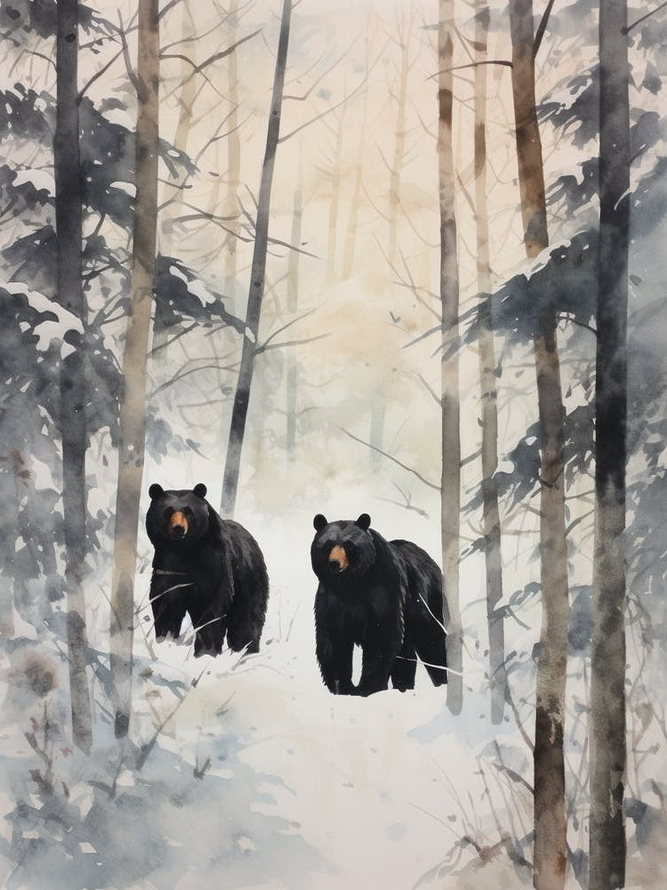 Winter Watercolour Black Bear 2