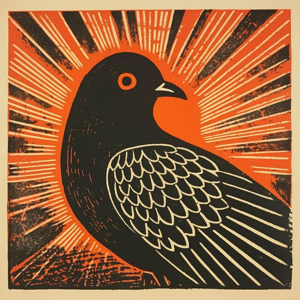 Retro Bird Lithograph Pigeon 4