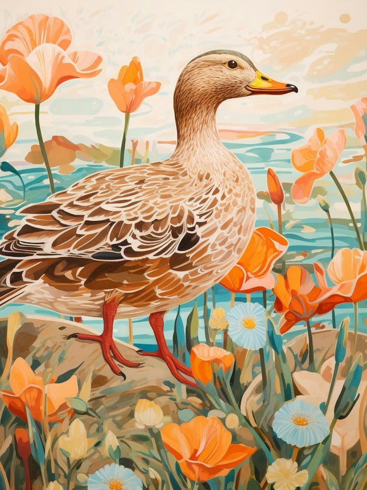 Mallard Duck Detailed Bird Painting