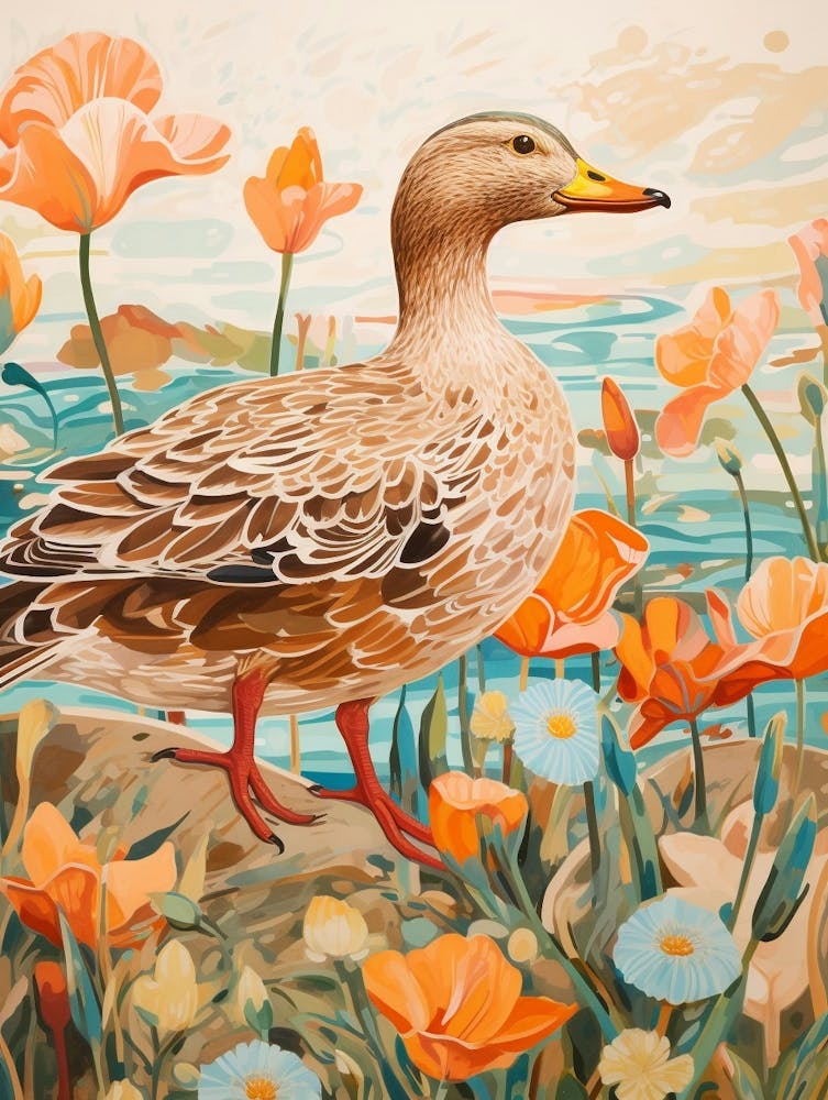 Mallard Duck Detailed Bird Painting