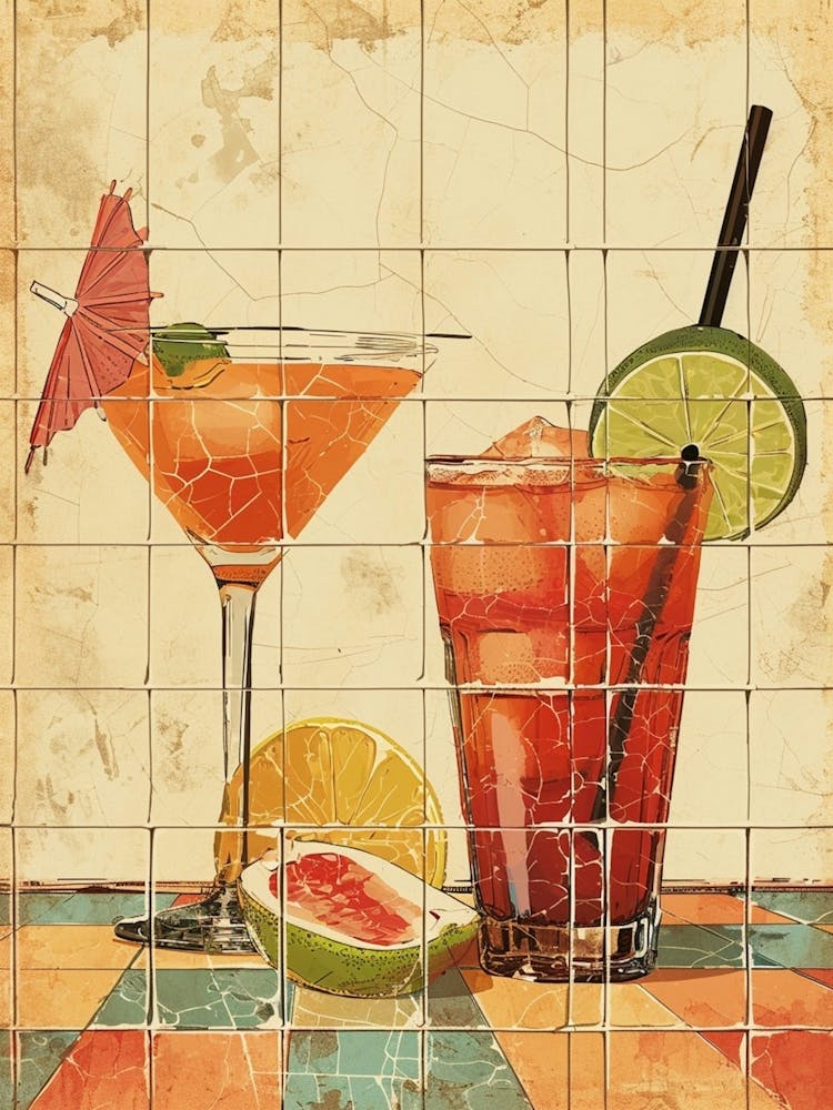 Rustic Tiled Cocktail Illustration