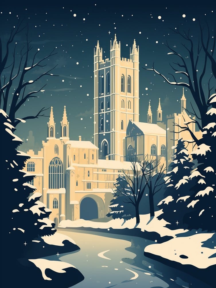 Winter Travel Night Illustration Canterbury United Kingdom 1