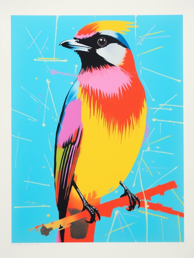 Andy Warhol Style Bird Cedar Waxwing 1