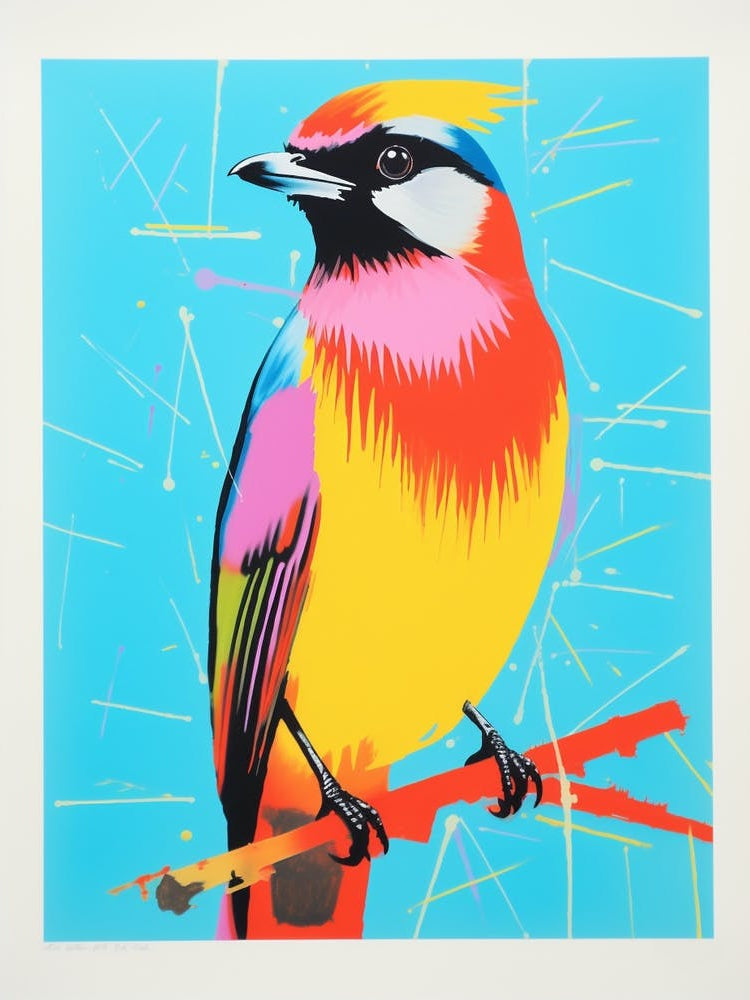 Andy Warhol Style Bird Cedar Waxwing 1