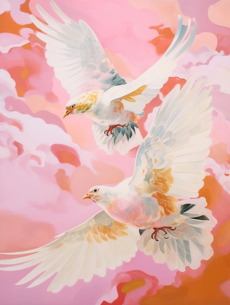 Pink Ethereal Bird Painting Lark 1