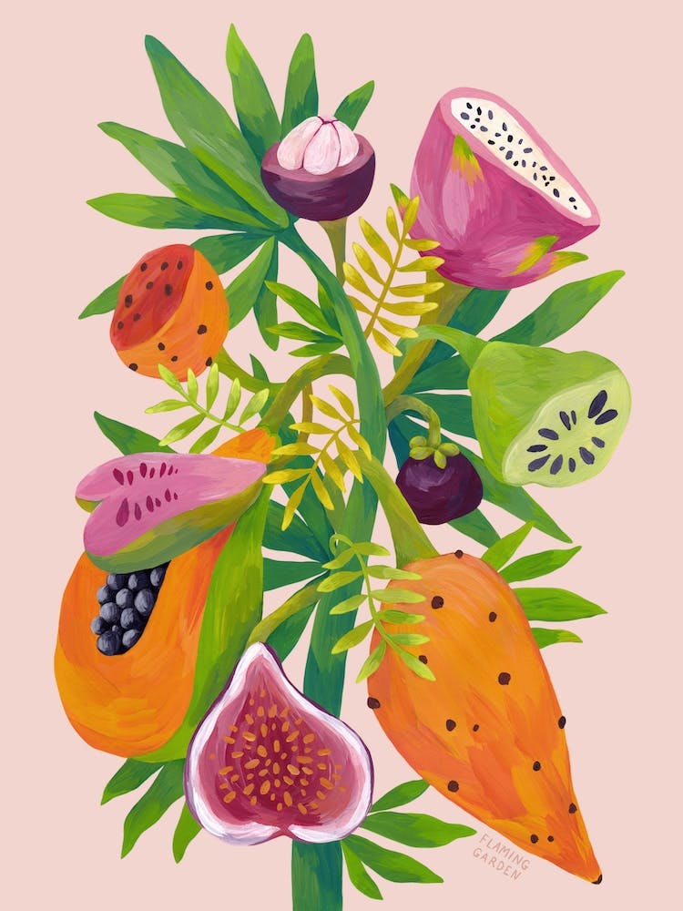 Exotic Fruits On Pink Background
