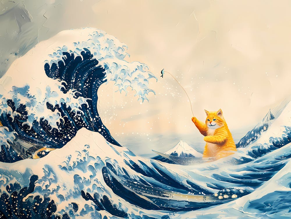 Great Wave und Angelkatze