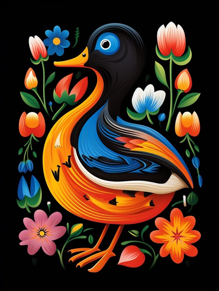 Folk Bird Illustration Mallard Duck 1