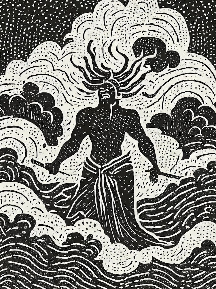 A Thunder God Linocut