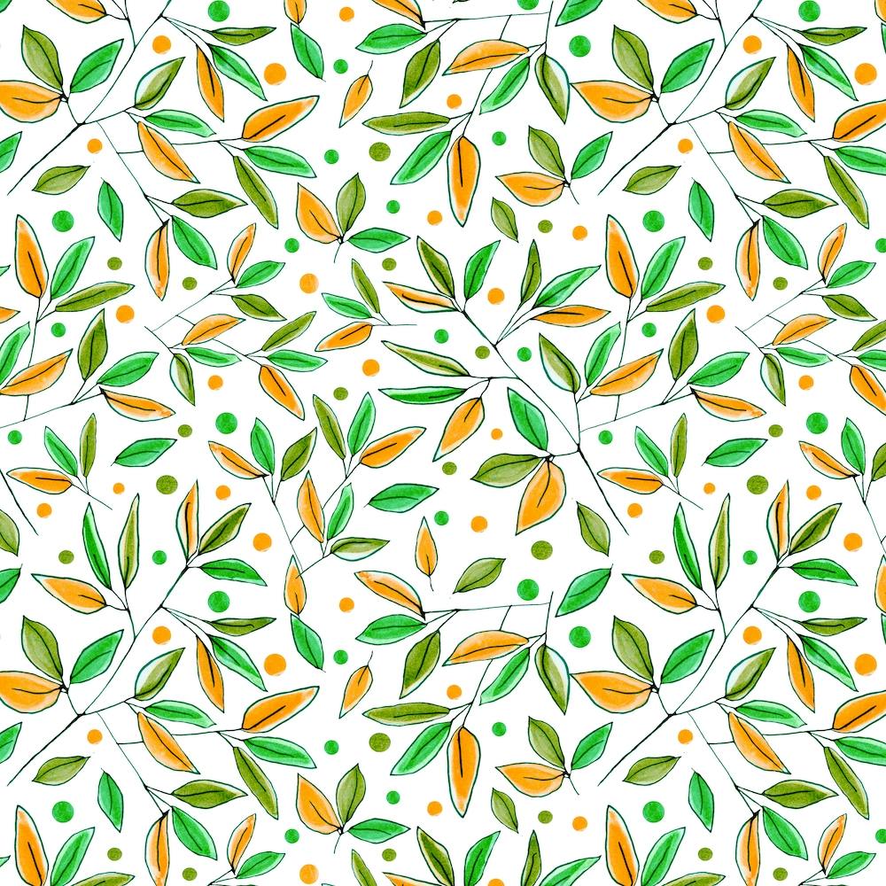 Floral Branches Orange Olive