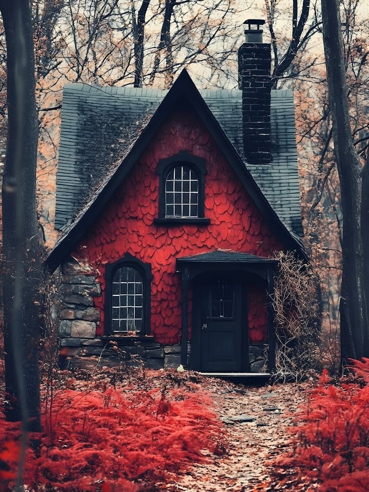 Maison Rouge Dans Les Bois