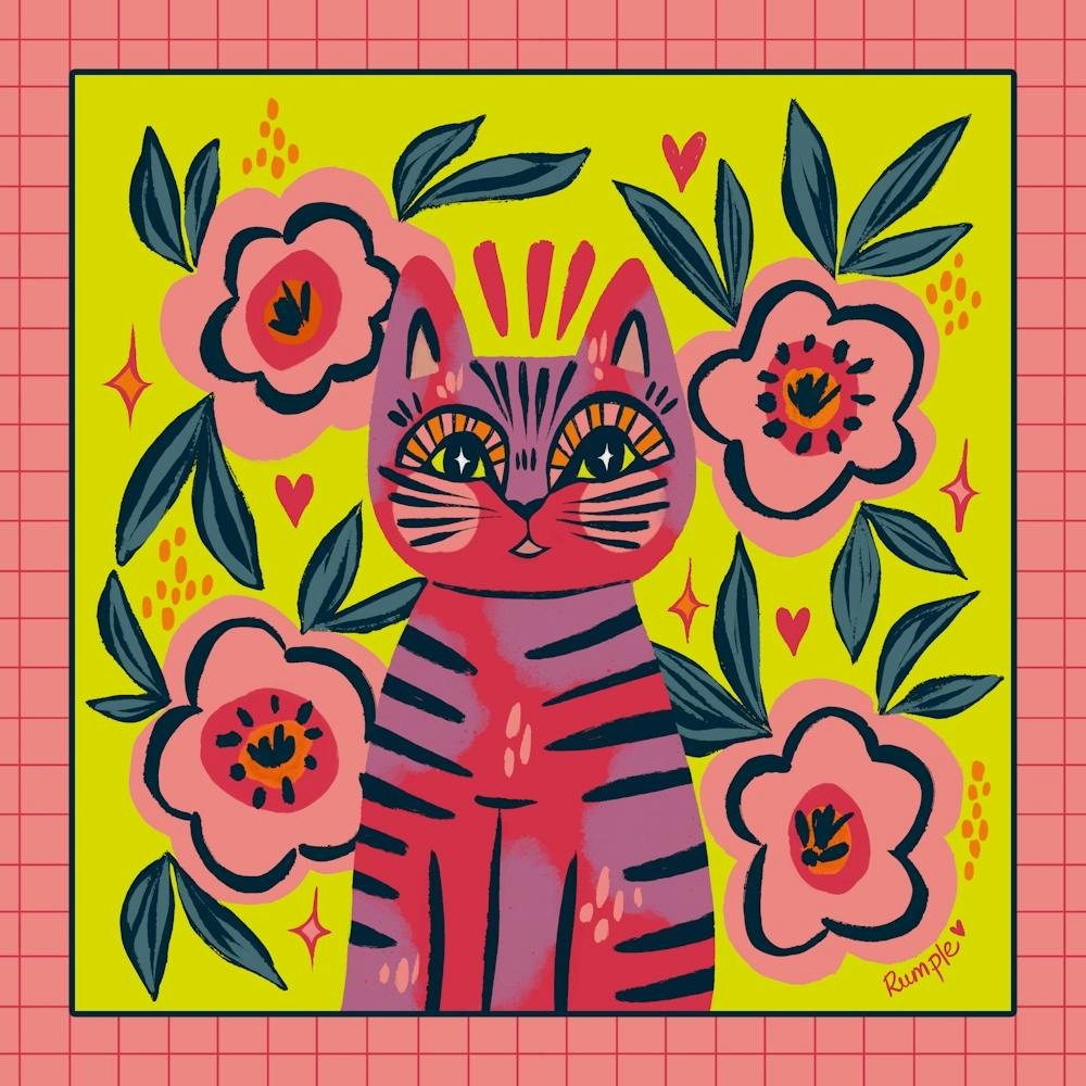 Cat With Flowers