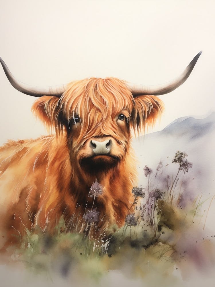 Neutral Watercolour Style Of A Highland Cow 1