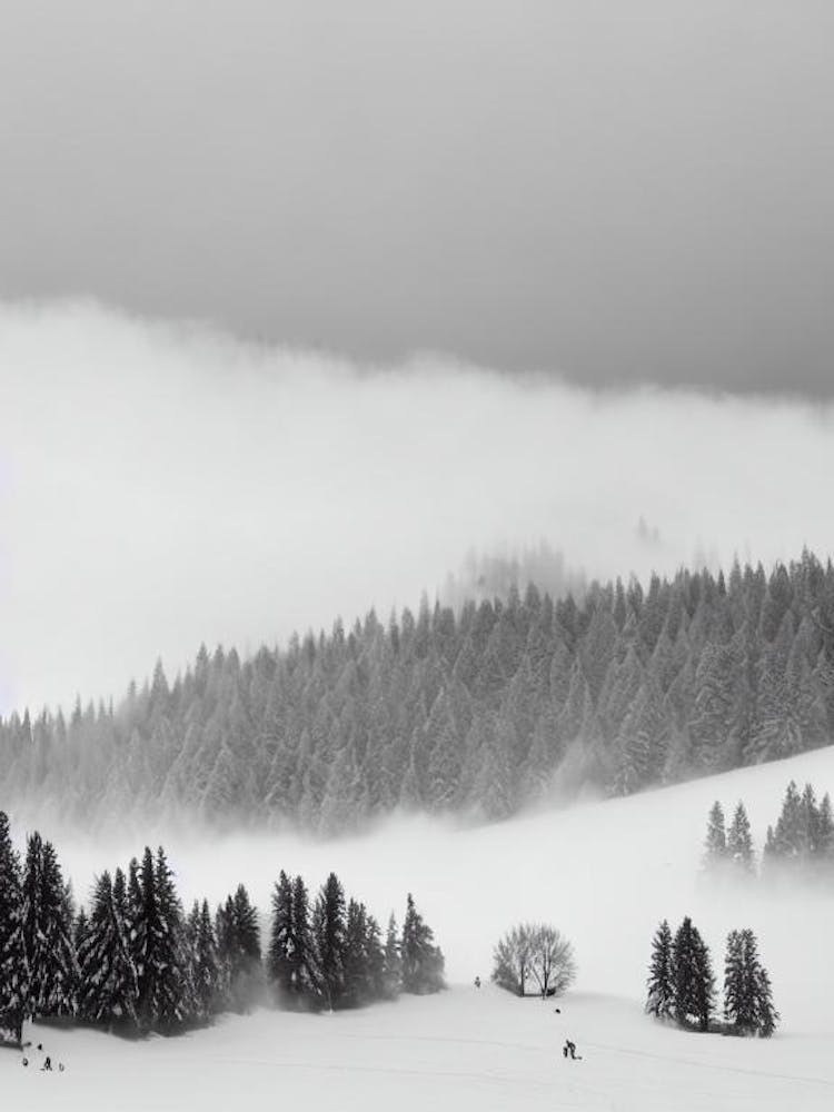 Kitzbühel, Austria Black And White Skiing Poster