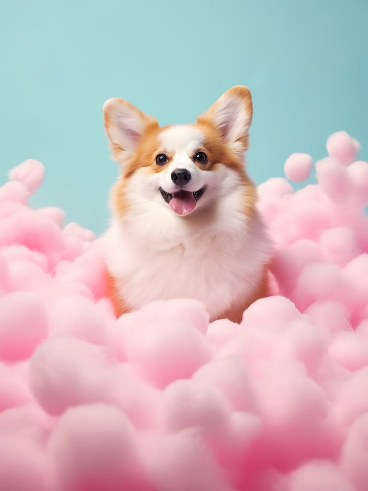 Corgi Dog in Cotton Candy, Pastel Colors, Preppy Aesthetic