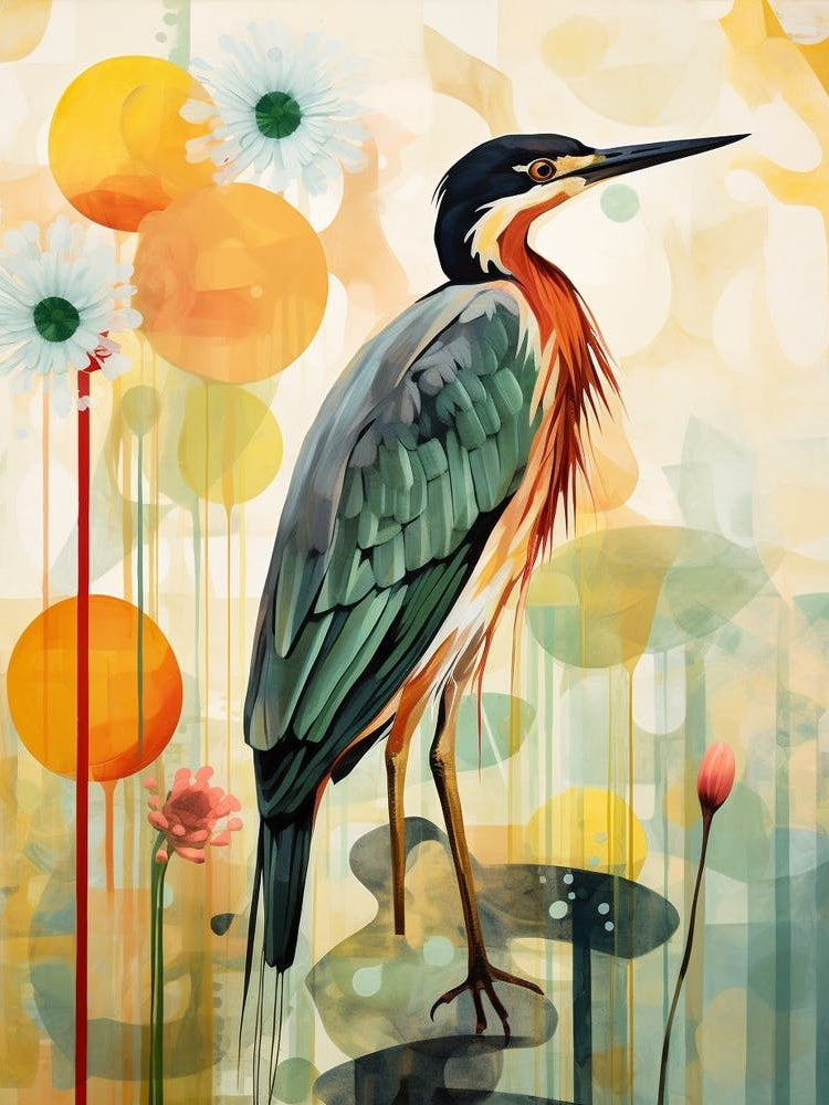 Bird Painting Collage Green Heron 2