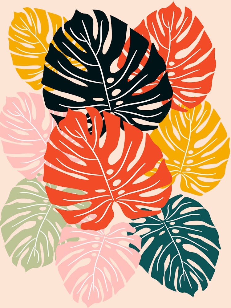 Boho Matisse Style Tropical Leaves