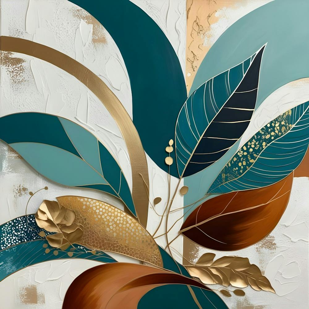Abstract Leaves In Blue And Gold 1