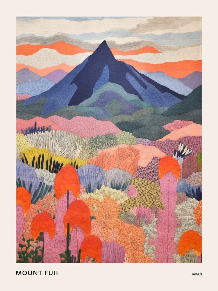 Mount Fuji Japan 1 Colourful Mountain Illustration Poster