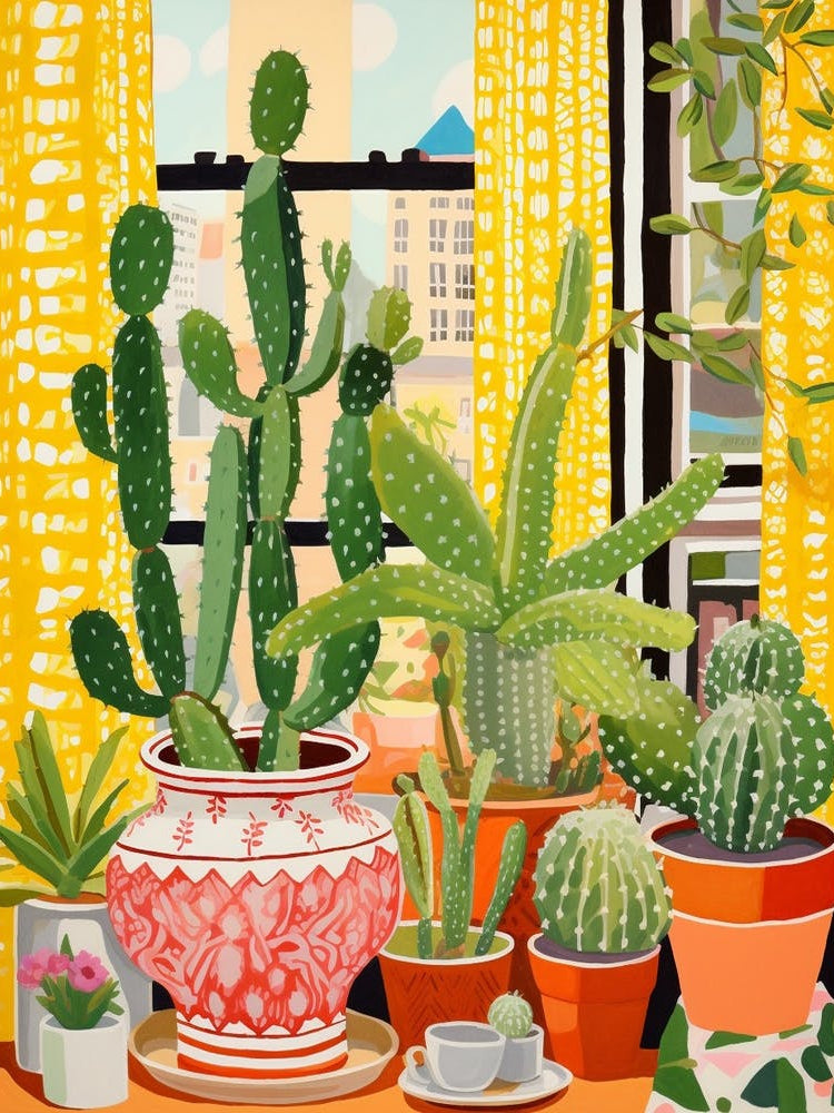 Cactus Painting Maximalist Still Life Lemon Ball Cactus 2