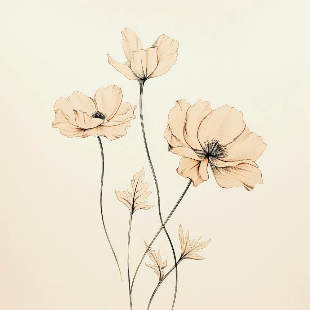 Three Flowers On A Beige Background