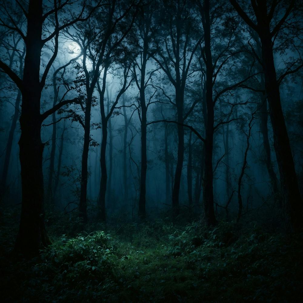 Realistic Halloween Background With Dark Forest